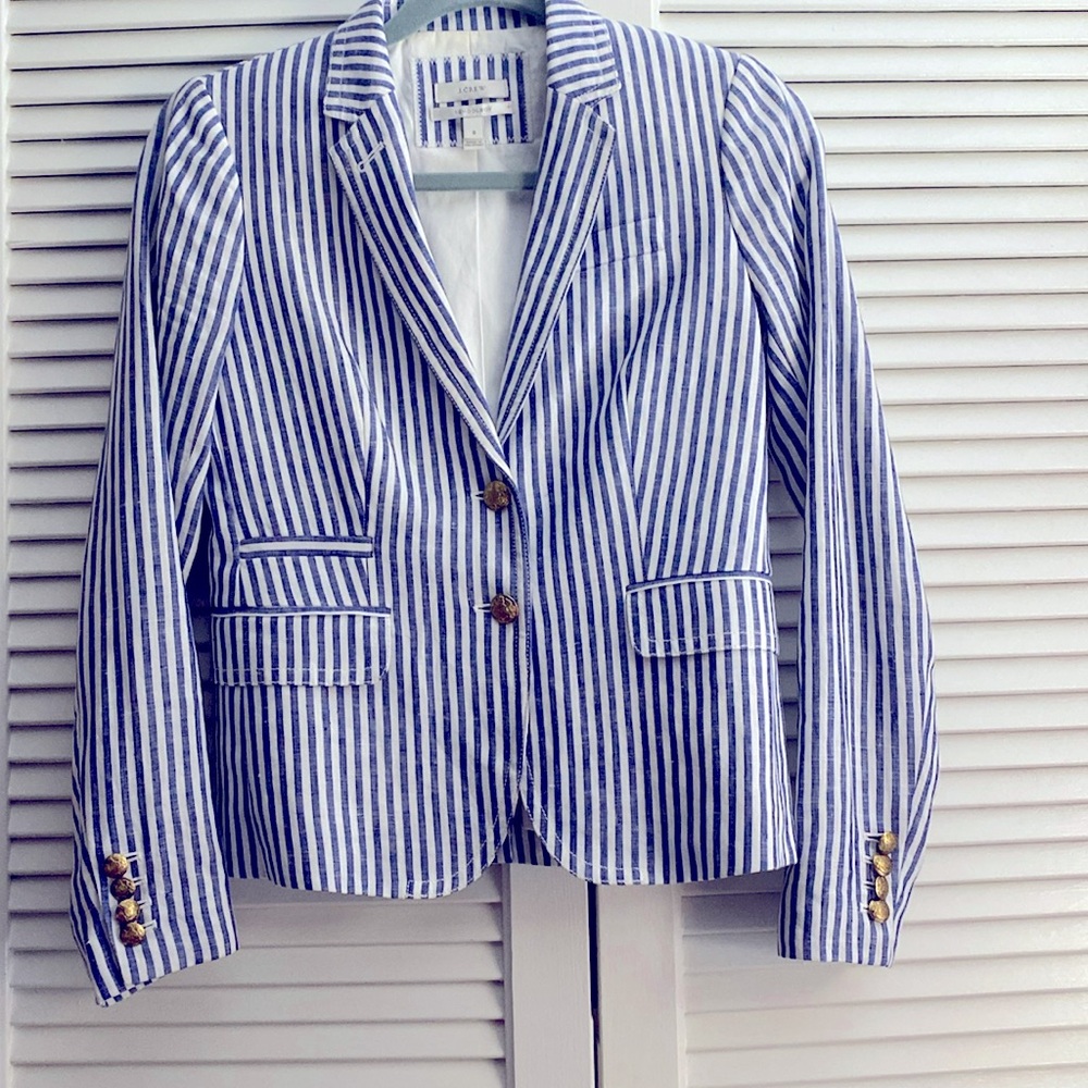 J CREW  School Boy  blazer Pinstripe Blue/white